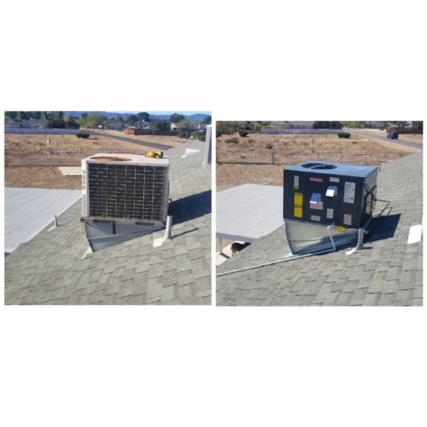 Before and after new unit installation on roof