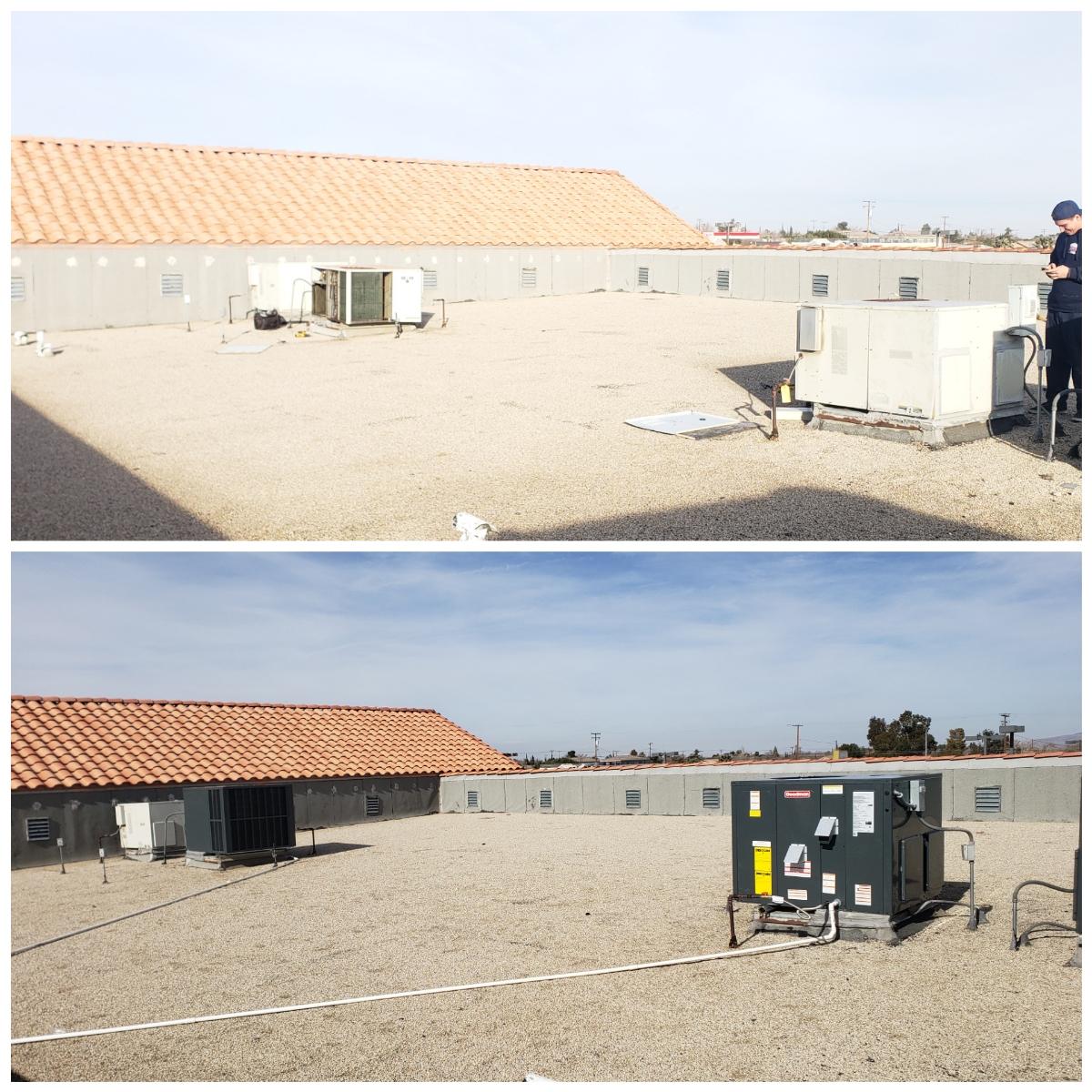 Before and after new commercial roof unit installations