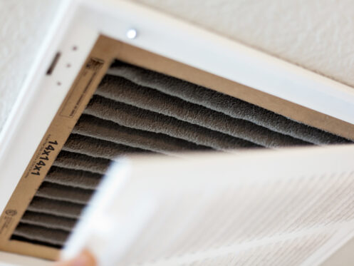 A dirty air filter in an AC unit